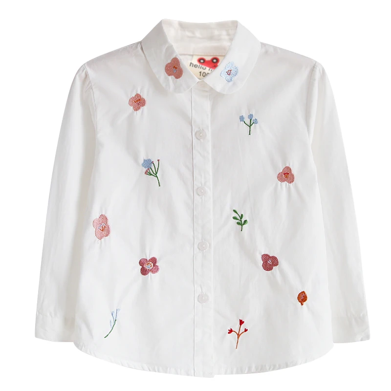 

Girls Blouses Long Sleeve Cotton White Blouse Autumn 2020 Kids Shirts Cartoon Embroidery Tops School Kids Clothes Girls 8 to 12