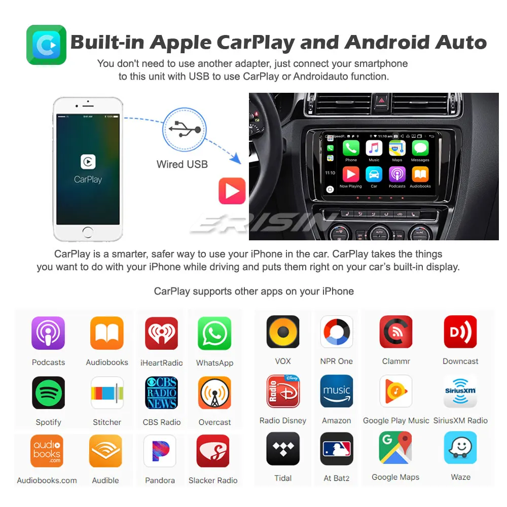 Erisin 8791 9 &quot8 Core DAB + Carplaly Android 10 GPS автомобильное стерео DSP для VW Amarok EOS Passat CC Golf 5/6