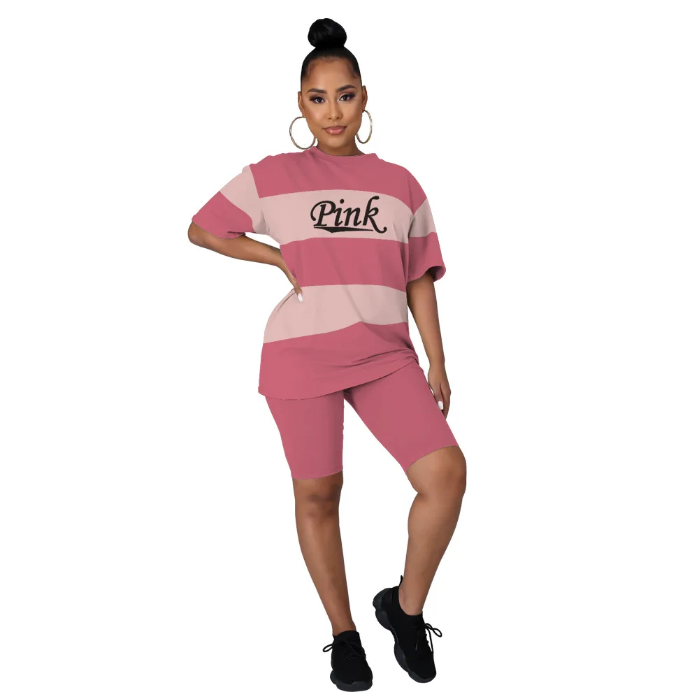 

2021 two piece set women 2 piece set women outfits home clothes 2 pieces sets t shirts shorts o-neck print sexy wholesale