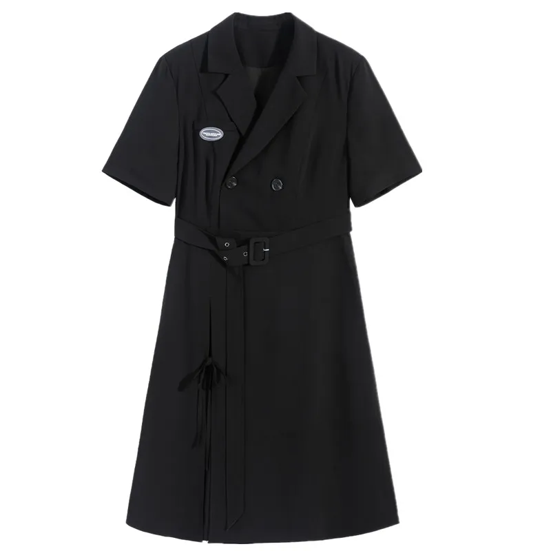 

Sister Fara Chic Plus Size Lace Up Women's Dress 2021 Summer Turn-down Collar Mid-Calf Dress Loose Solid Casual Women's Dresses