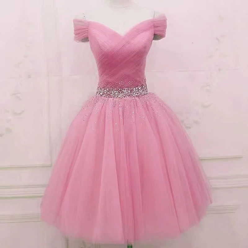 

Pink Prom Dress Off the Shoulder Prom Dress Short Tulle Evening Formal Party Wear 2021 Robe De Soirée De Mariage