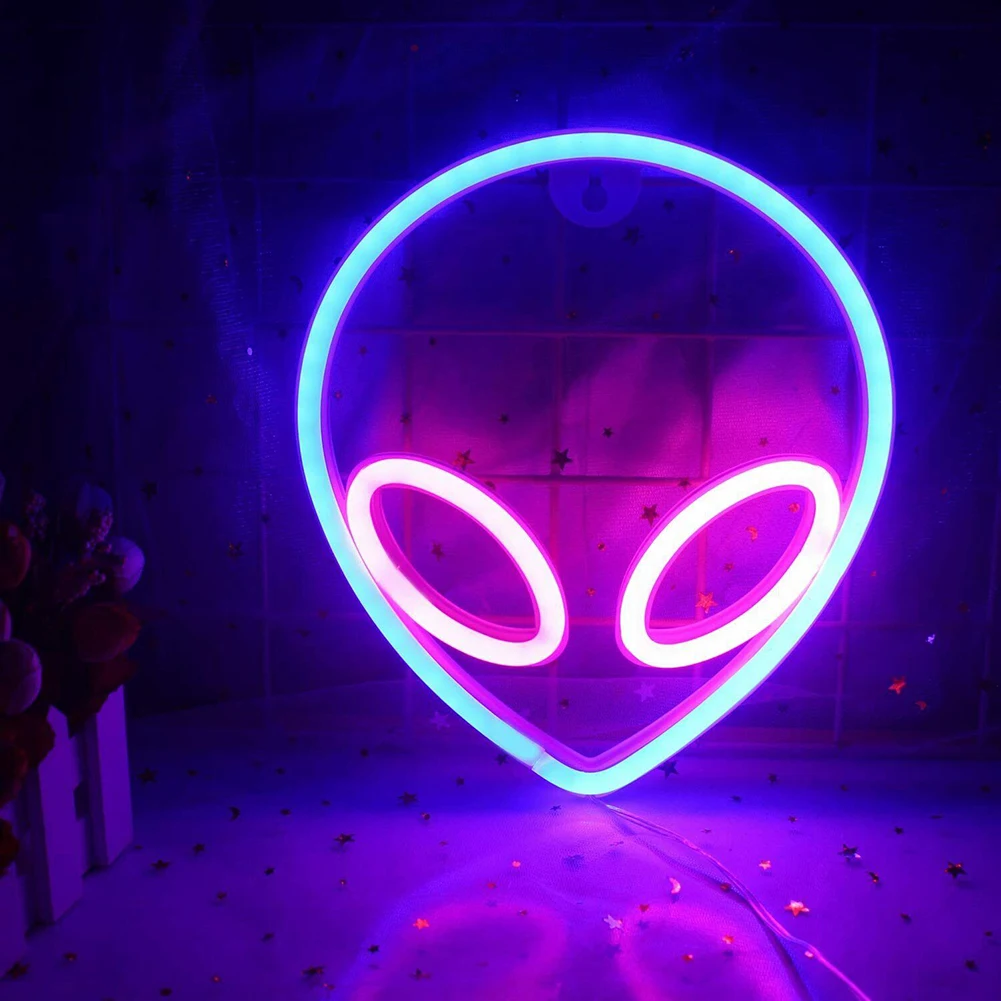 

LED Neon Sign Alien Shaped Wall Hanging Lights for Home Children's Room Saucerman Night Lamps Xmas Party Holiday Art Decor