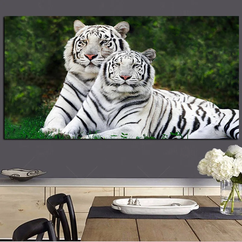 

Wild Animal Love Couple Tiger Abstract Oil Painting on Canvas Poster and Print Modern Wall Picture for Living Room Cuadros