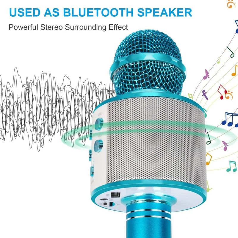 

HFES 2-Pack Wireless Bluetooth Musical Microphone Portable Handheld Mic Speaker Music Player Recorder for Home Party Blue