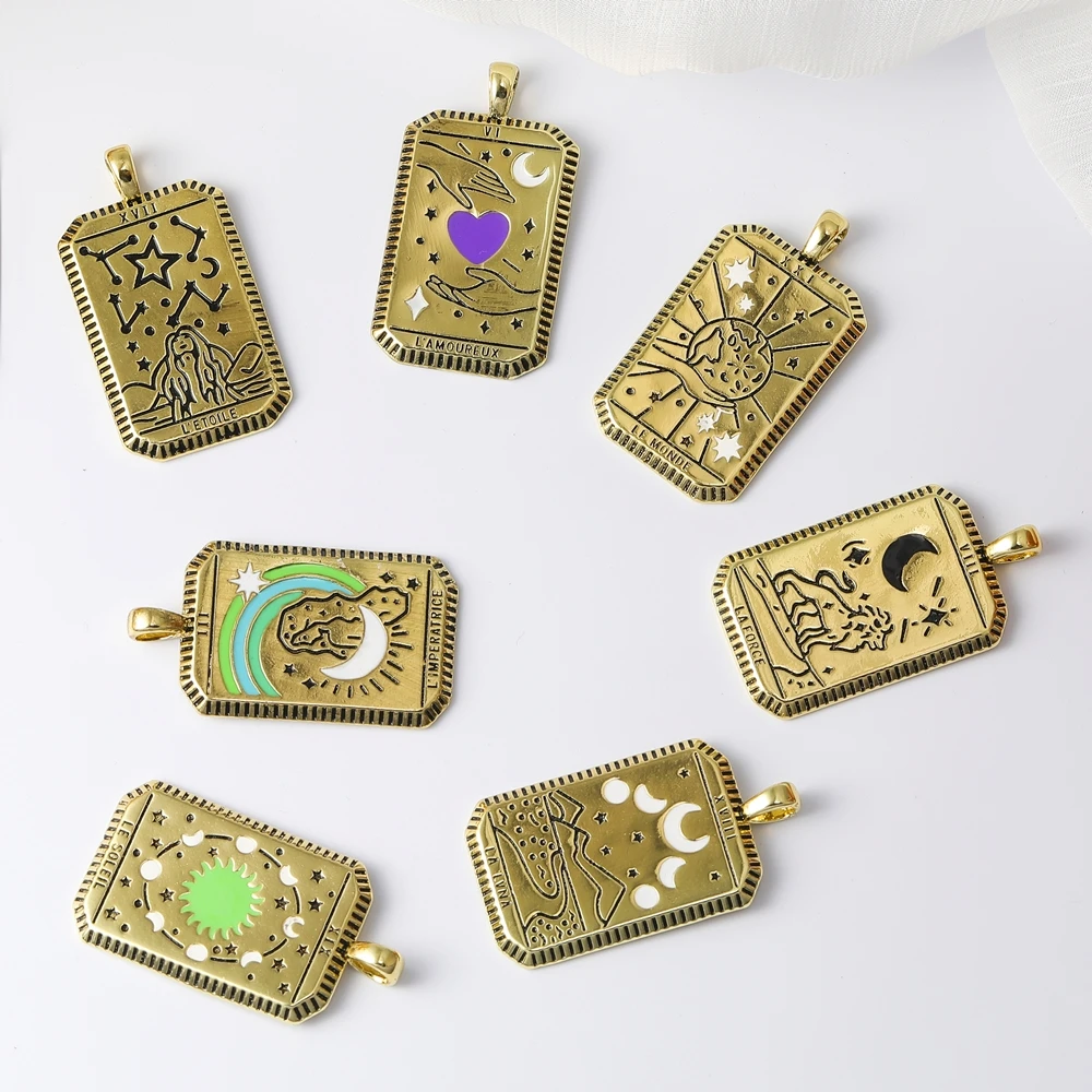 

Juya DIY Antique Gold Tags Supplies Handmade Zodiac Moon Star Heart Enamel Charms For Needlework Retro Pendant Jewelry Making