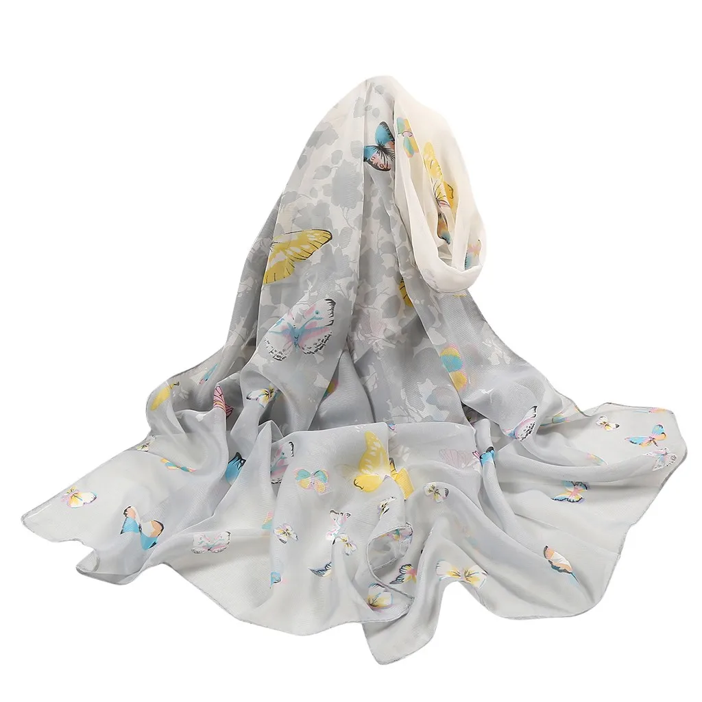 2020 Летний Шелковый шарф с цветочным принтом большой шифоновый Женский Длинный