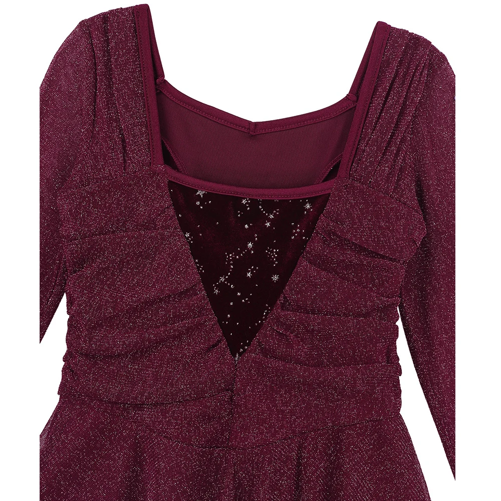 Платье балерины детское блестящее эластичное с длинными рукавами бархатное