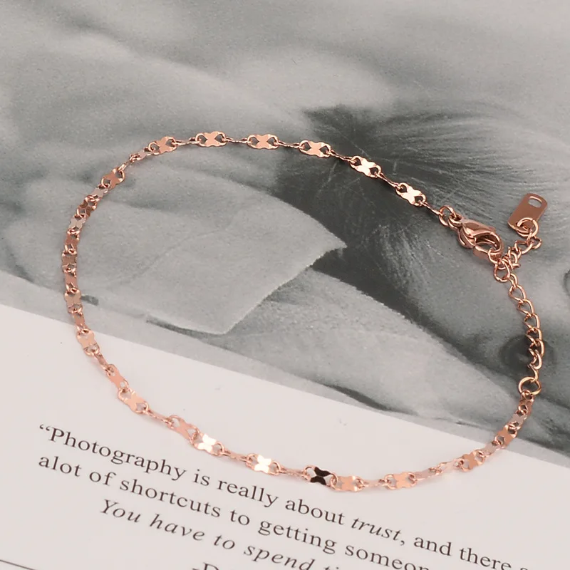 

New Fashion Flatten Eight Bracelet Anklet for Women Rose Gold Stainless Steel Chain Bracelet Charms Summer Hot Selling Jewelry
