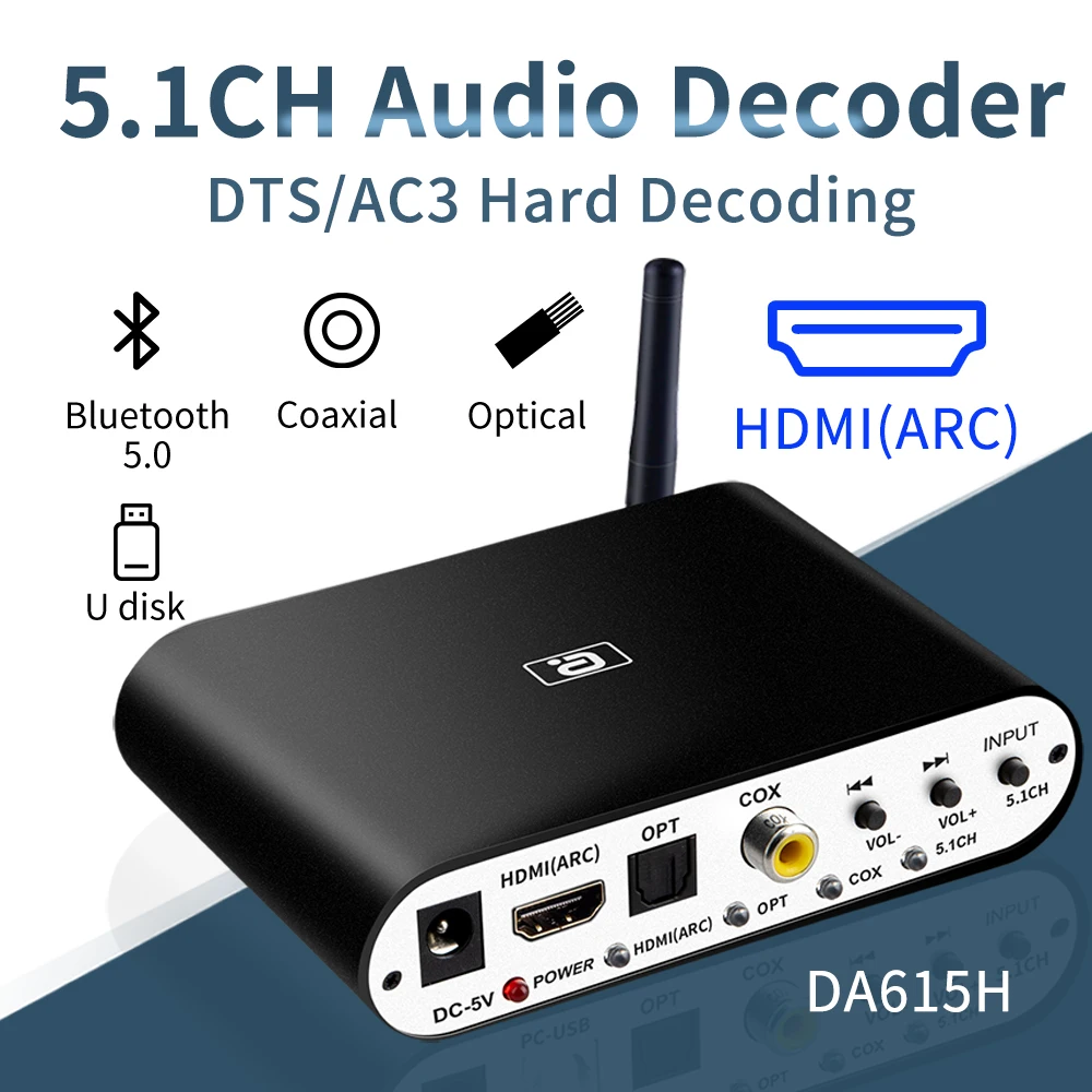 DA615H 5.1CH аудио декодер Bluetooth 5 0 приемник DAC беспроводной адаптер оптический