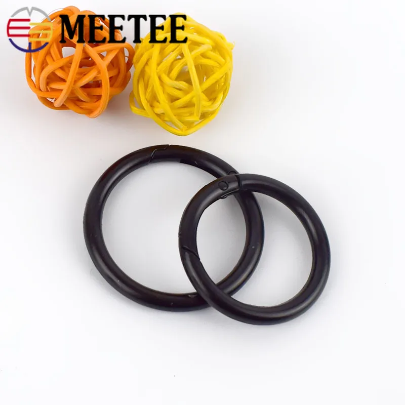 

Meetee 5/10pcs ID16-38mm Metal Opening Spring Coil Buckle Black O Ring Lifting Ring Hook Clasp DIY Bag Strap Buckle Accessories