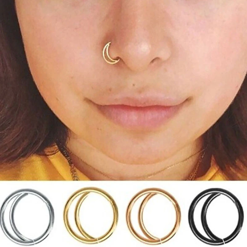 1PC Trendy Nose Hoop Ring Stainless Steel Piercing Earrings Body Jewelry Moon Shape Septum Clip | Украшения и аксессуары