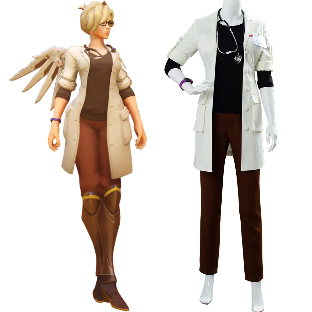 Full Set OW Cosplay Dr. Ziegler Costume Angela Mercy Skin Game Uniform Halloween Carnival | Тематическая одежда и униформа