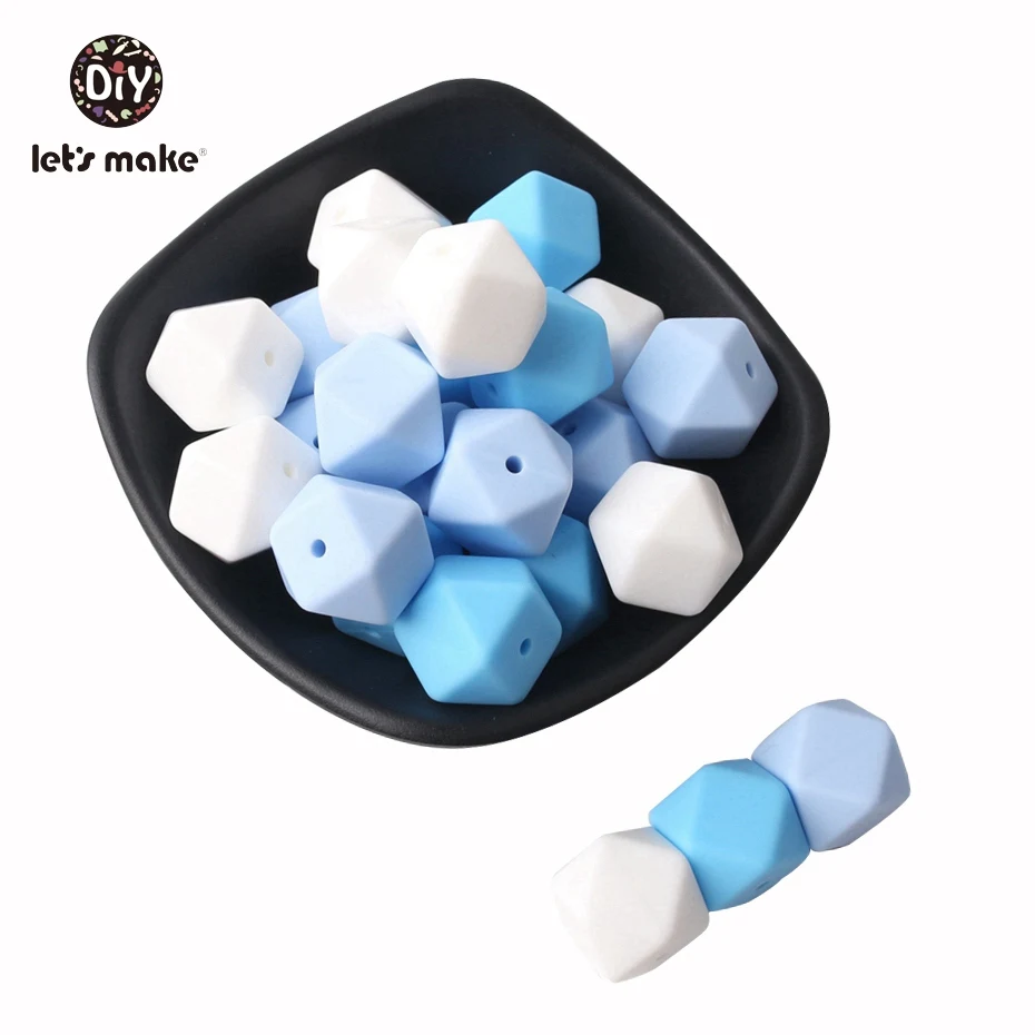blue Силиконовые бусины 17 мм 10 шт, силиконовые геометрические бусины-прорезыватели для зубов для детей, DIY Прорезыватель без BPA Восьмиугольные Детские Прорезыватели для зубов - Цвет: blue