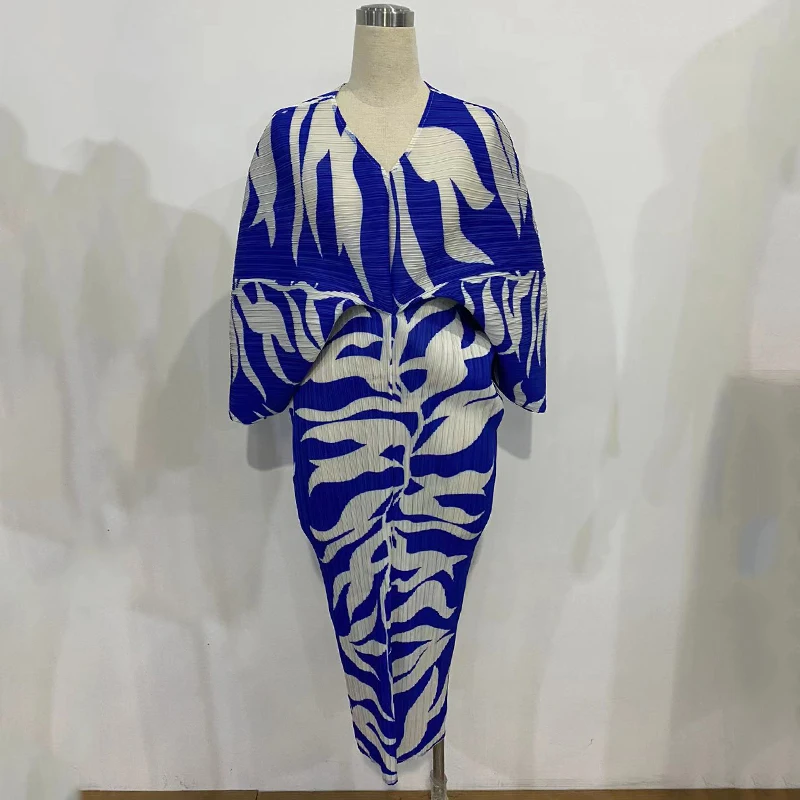 Женское плиссированное платье LANMREM разноцветное с рукавами летучая мышь