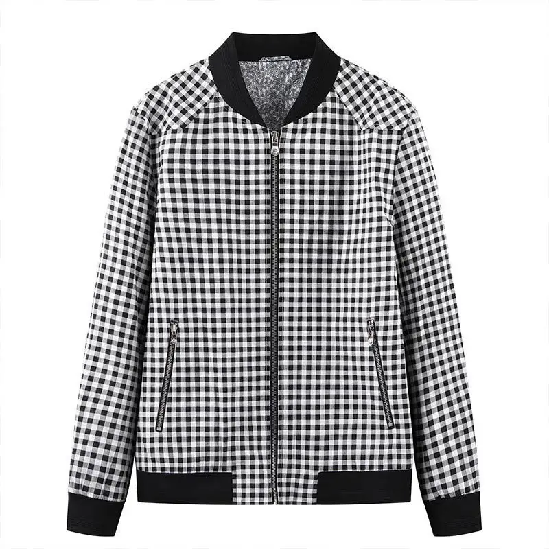 

Classic thousand bird check linen blended slim Baseball Jacket