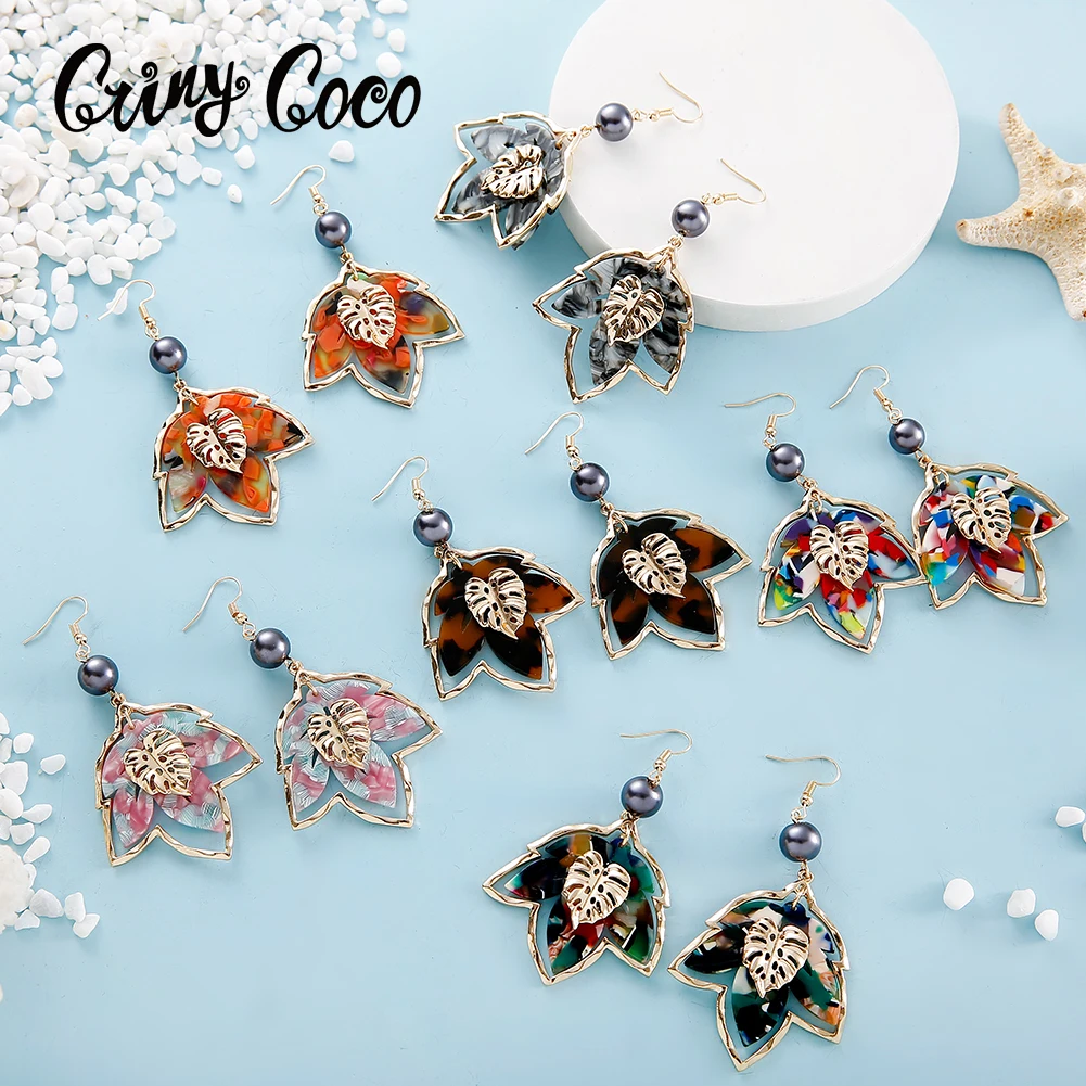 

Cring Coco New Designer Maple Leaf Dangle Drop Acrylic Earrings Women Vintage Earrings Bohemian Jewelry Resin Colorful Earring