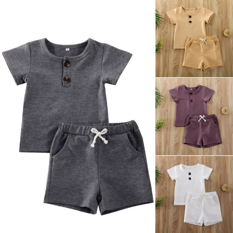 2Pcs Infant Baby Boys Clothes Set Short Sleeve T-Shirt Drawstring Shorts Pants Summer Sport Outfits 0-2 Years |