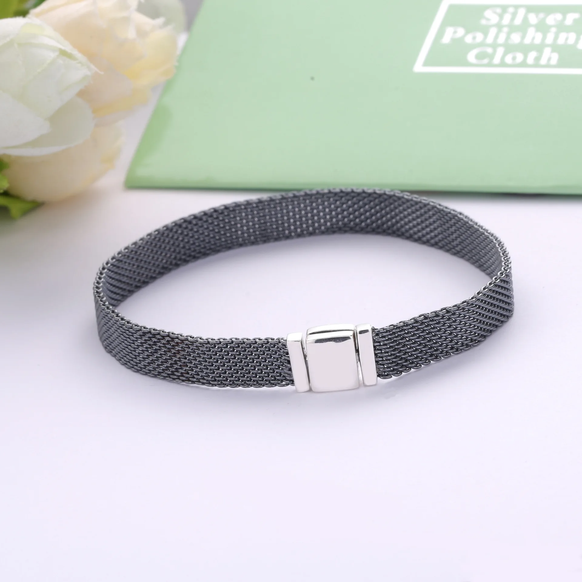 

NEW 100% 925 Silver pan Fit Charms Reflexions Mesh Bracelet Oxidised Mesh Personality cool DIY Accessories Gifts