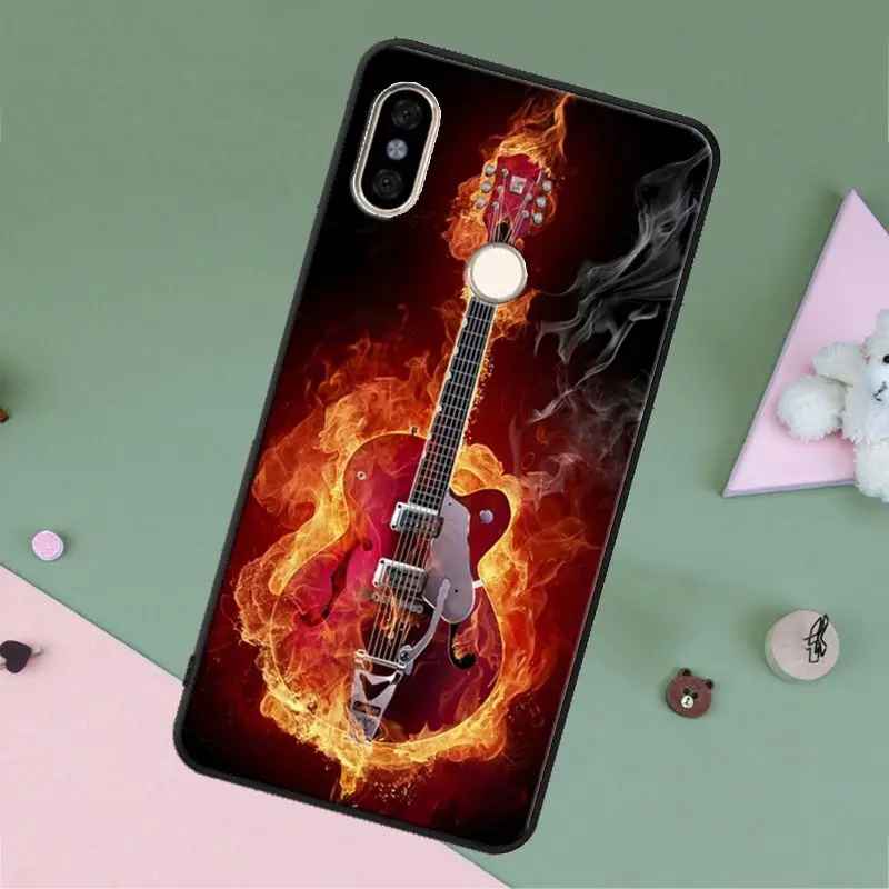 Чехол с рисунком музыкального пламени для бас-гитары Redmi Note 11 10 9 Pro 10S 9S 8T 7 8 чехол 9C