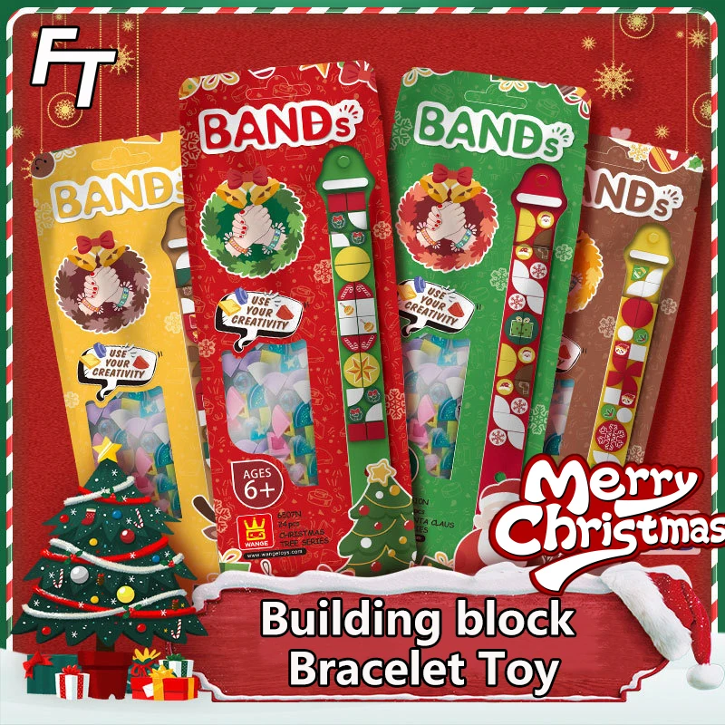 

Christmas Toys for Children Educational DIY Building Block Bracelet Toy Small Particle Bricks Kids Creative Gift Fun Hand Ring