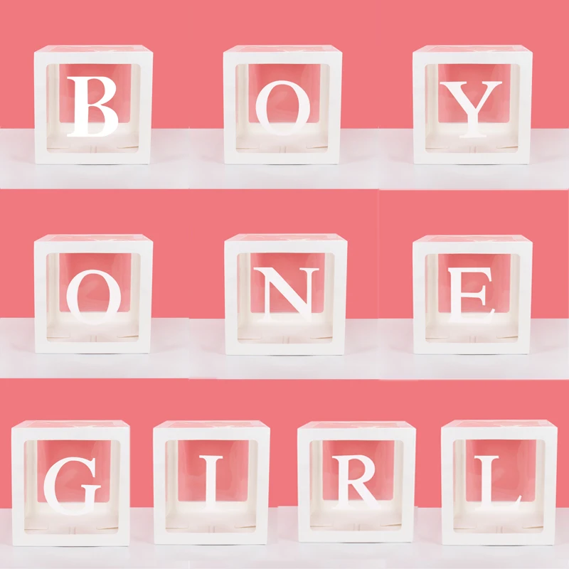 

Baby shower boy girl one A-Z letter name box balloons decoration kids first 1st one year old birthday party gender reveal party