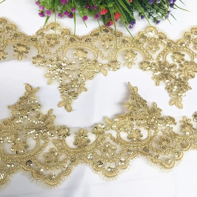 

Sequined Gold Lace Trim Embroidery 13CM 5 Yards 2021