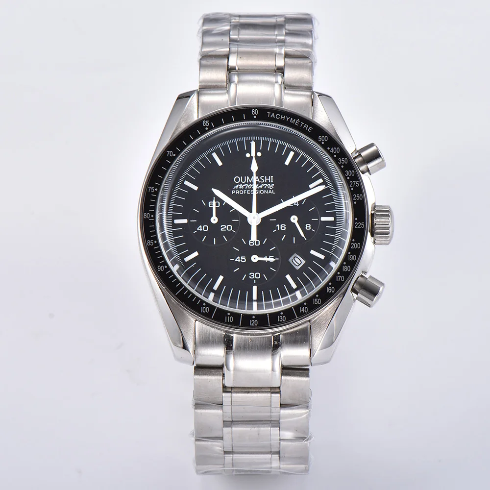 

OUMASHI 40mm Men's Watch Multifunction Quartz Watch Chronograph Date Luminous Stainless Steel Strap