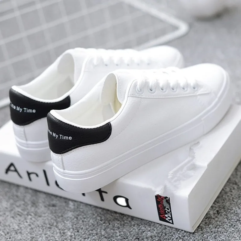

Hot Sale Women Sneakers Fashion Breathble Vulcanized Shoes Woman Pu Leather Platform Shoes Female Lace Up Casual Shoes White