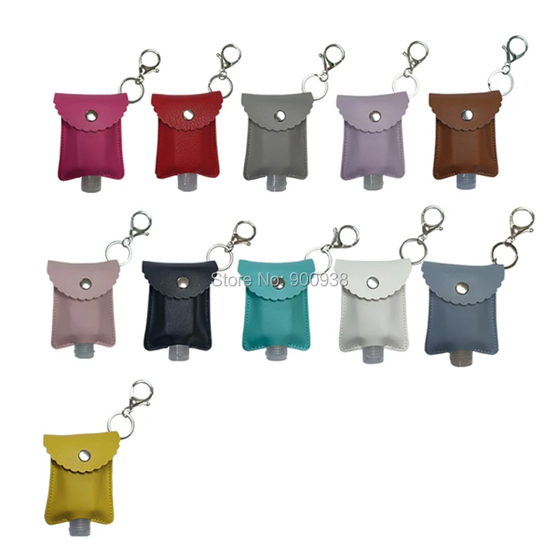 

leather portable plastic container empty bottle keychian travel holder