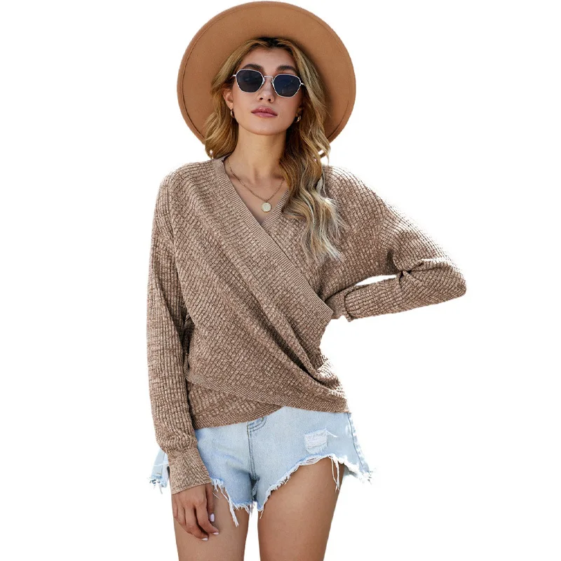 

Pure Color Sexy Long-sleeved V Neck Sweater Autumn Winter Ladies Sweaters
