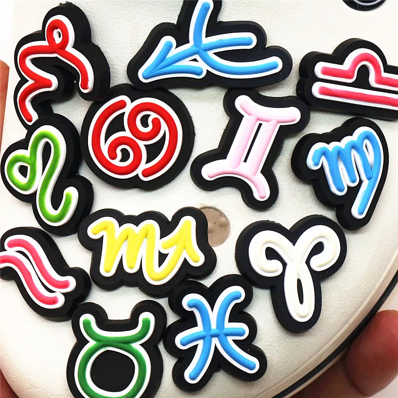 Novelty PVC Shoe Charms Accessories Taurus Aquarius Virgo Shoe Buckle Decoration for croc jibz Bracelet Kids Party X-mas Gifts