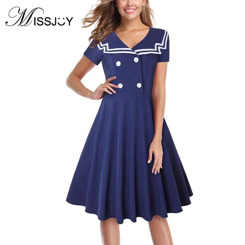 MISSJOY/платье с матросским воротником, коротким рукавом, трапециевидной формы, длиной до колена, на булавке, для студентов, винтажная одежда, консервативный стиль, для женщин, лето