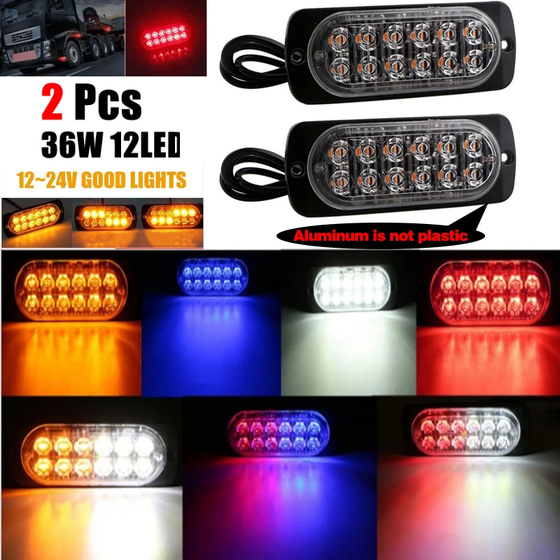 

2Pcs Ultra-Thin Flashing Light 12 Led 36W 6500K Light Bar Car Truck Hazard Beacon Warning Lamp Aluminum Alloy Light Bar