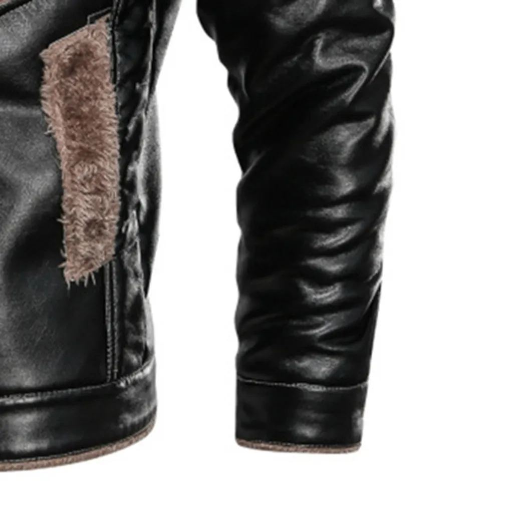 men's fashion winter jacket куртка мужская пуховик Men's Autumn Winter Vintage Turn-down Collar Solid Imitation Leather Coat