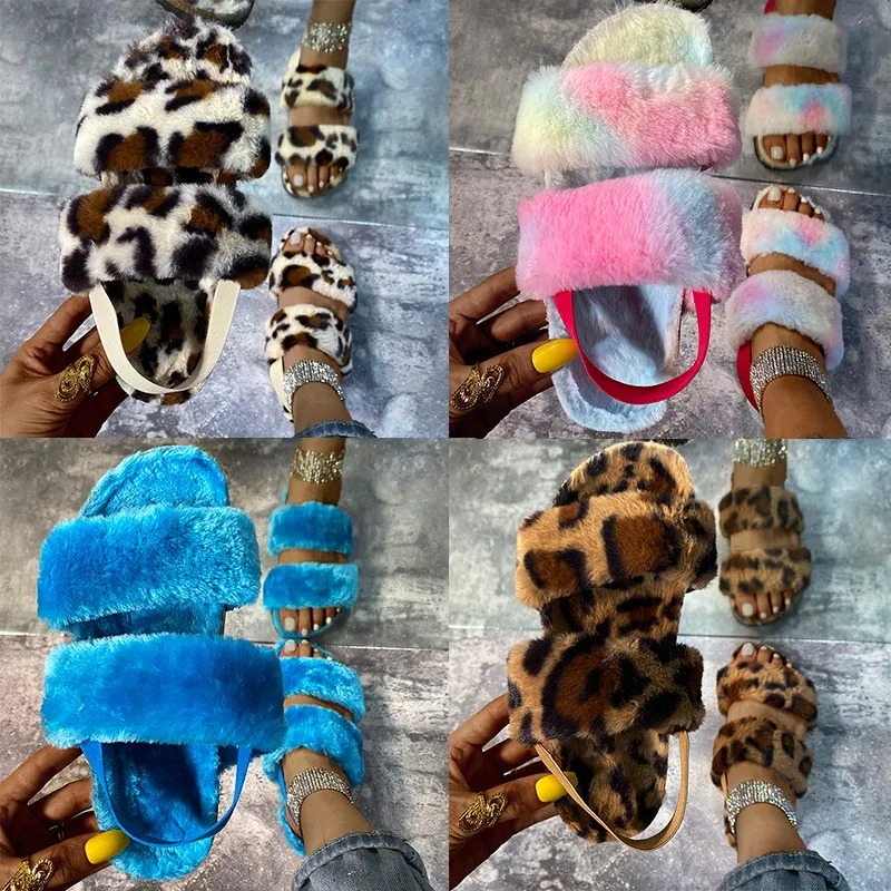 

WEIBATE Fluffy Women's Outdoor Fur Sandals Faux Plush Women Slippers Non-Slip Fur Slippers For Home Female Fur Slides Size 43