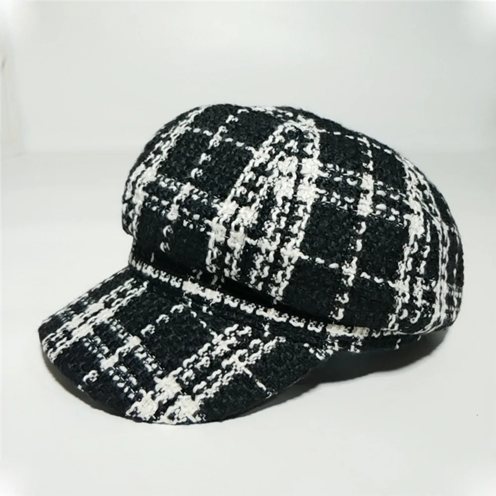 Модный берет в черно-белую клетку H7482 женский корейский Повседневный