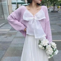 womens sweater sexy v neck open back bow knitted sweater oversized top spring and autumn thin sweet pullover korean style tops
