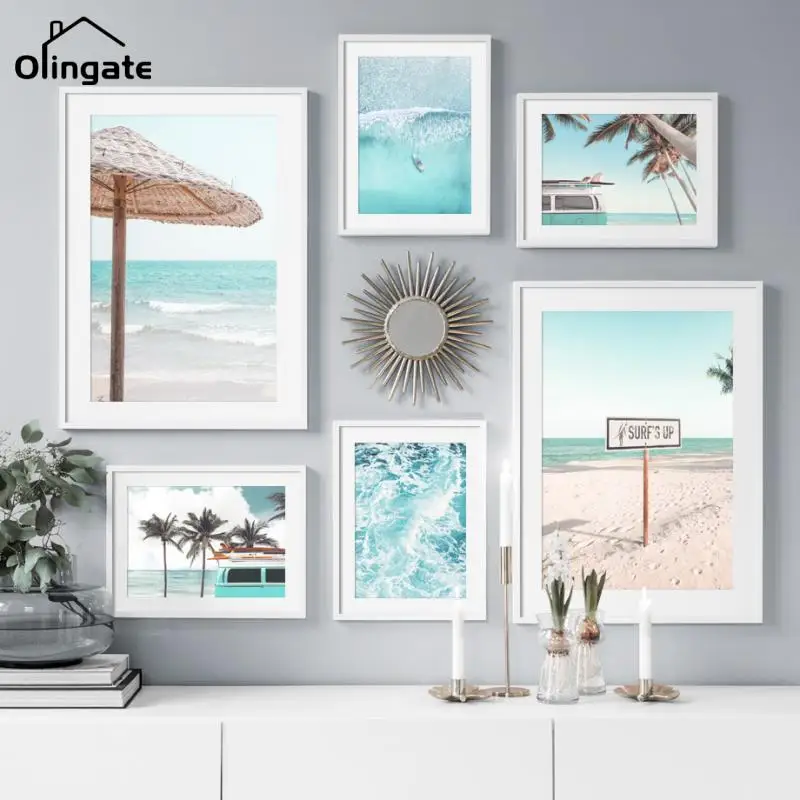 

Blue Beach Surfing Van Tropical Nordic Posters and Prints Wall Art Canvas Painting Wall Pictures for Living Room Home Wall Decor