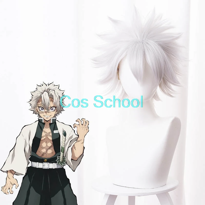 Cos School Demon Slayer Kimetsu no Yaiba Косплей парики Shinazugawa Sanemi аниме серебристо серый Взрывная