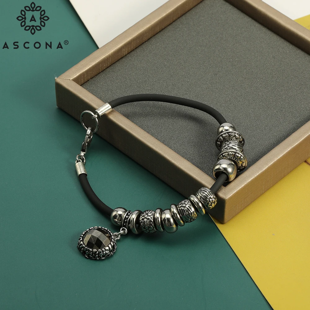 

Ascona Black New Fashion Handmade Men Bead Bracelets Male Women Leather Bracelet Wholesale Jewelry Gift