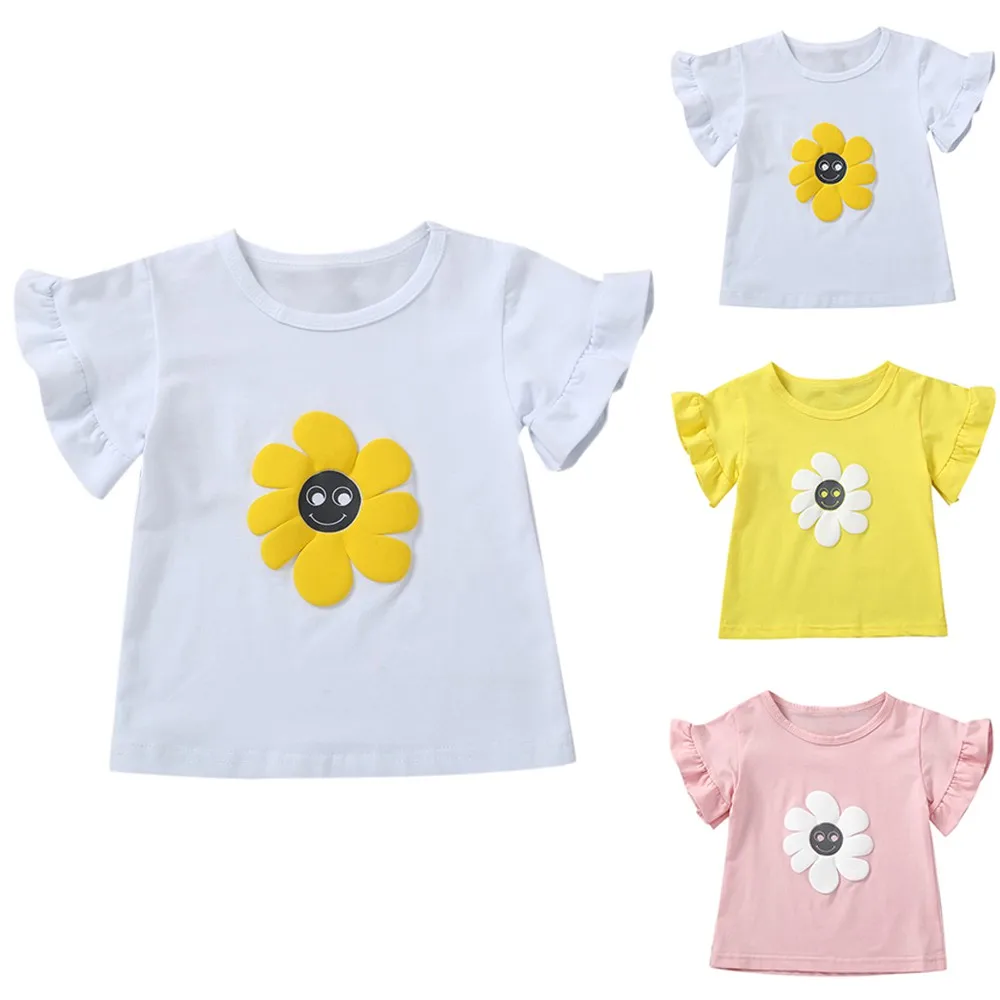 

Kids Sunflower T Shirt Girls Print Short Sleeve Flared Round Neck Smile Comfy Cotton