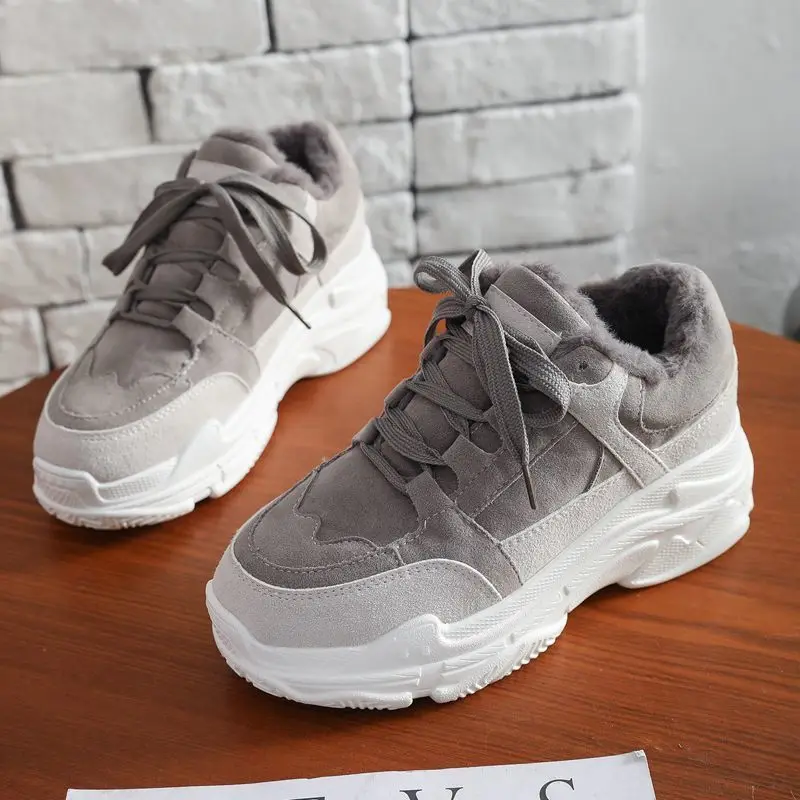 Женские плюшевые кроссовки на платформе повседневные вулканизированной подошве