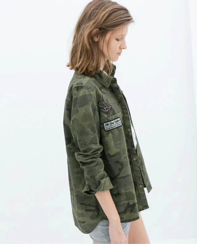 HZIJUE модная одежда с длинными рукавами chaqueta militar пальто Для женщин зеленые куртки в стиле милитари с вышивкой из Для женщин жакет, блузы, пальто