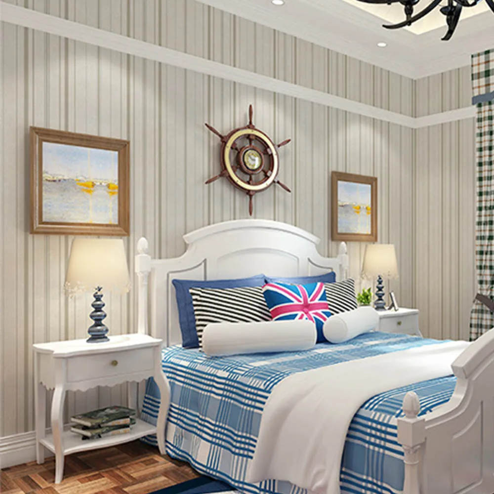 Child Room Striped Wallpaper Girl Boys Wallpapers Roll Wall Decoration Modern Minimalist Blue Vertical Stripes | Дом и сад