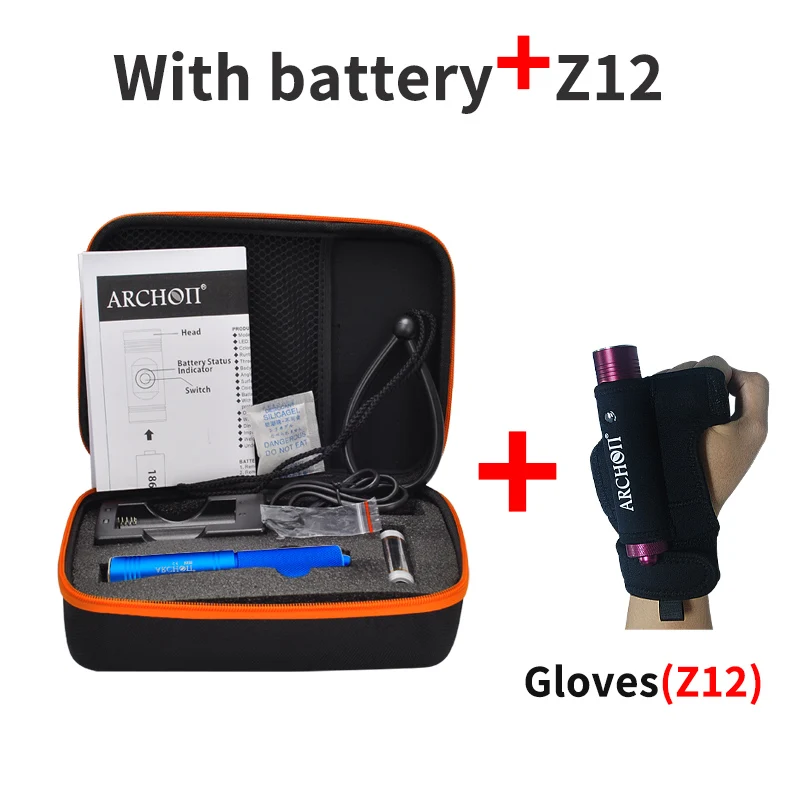 With battery Gloves ARCHON V10S светодиодный фонарь для дайвинга Факел CREE XM-L U2 светодиодный чип MAX 860 лм подводный фонарик подводный дайвинг фонарик для погружения света - Испускаемый цвет: With battery Gloves