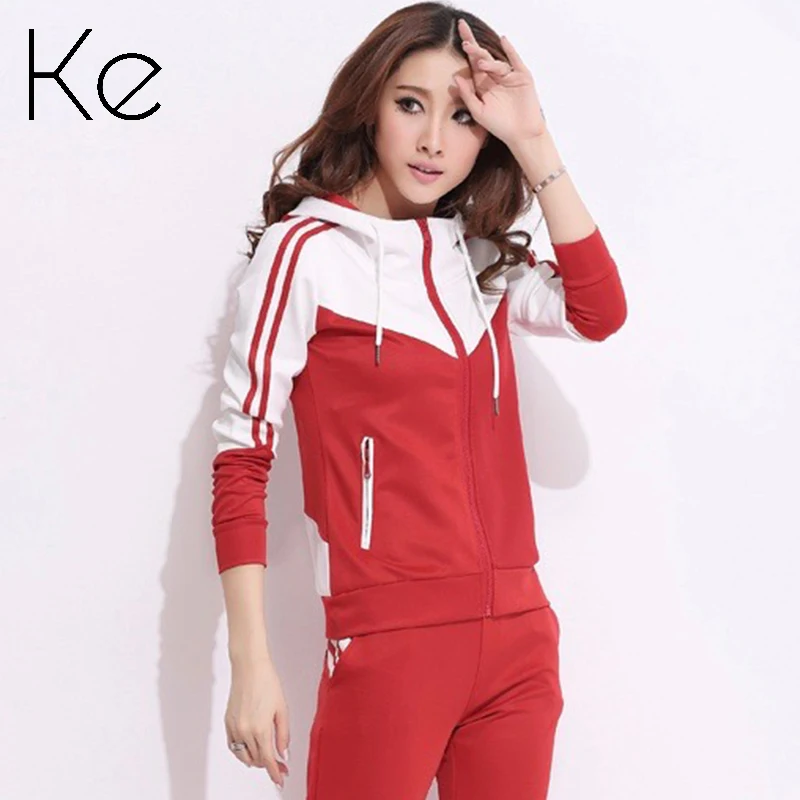 

KE autumn and winter big size to 5XL long-sleeved casual sports suit ladies two-piece suit red blue green tracksuit lady sport