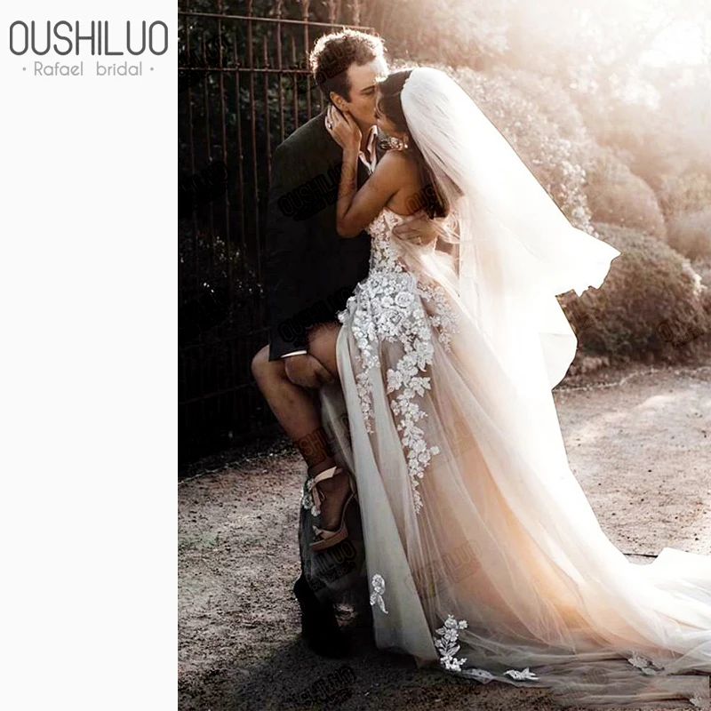 Open Back Bohemian Wedding Dresses 2020 Country Dress Boho Long Backless white Gown Sheer Tulle With Appliques | Свадьбы и торжества