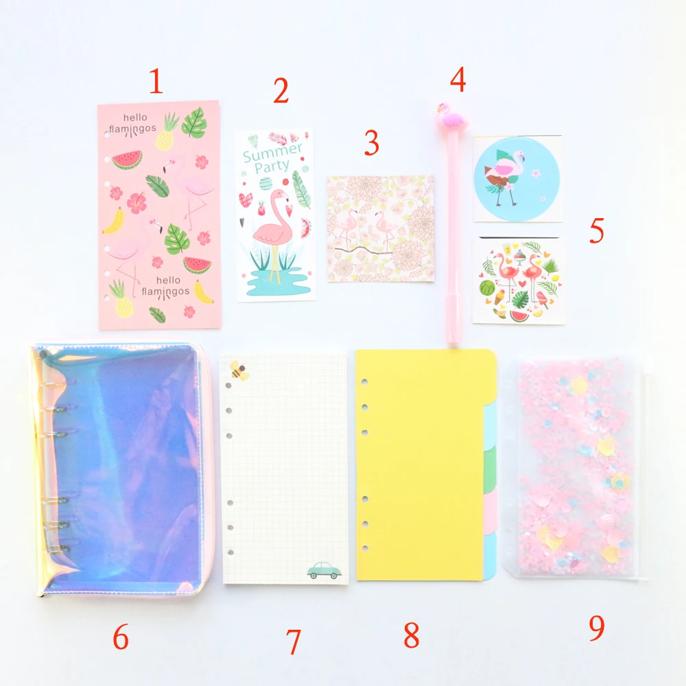 Domikee cute laser transparent PVC zipper refillable binder spiral notebooks kawaii office school unicorn notebook stationery A6 |