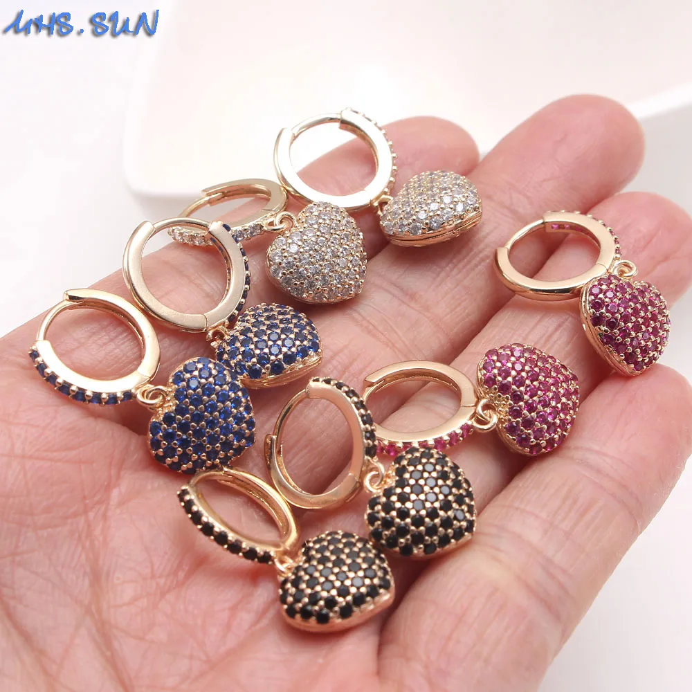 MHS.SUN AAA CZ Zircon Earrings With Love Heart Design Women Crystal Jewelry For Valentine's Day Gift 1Pair High quality | Украшения и