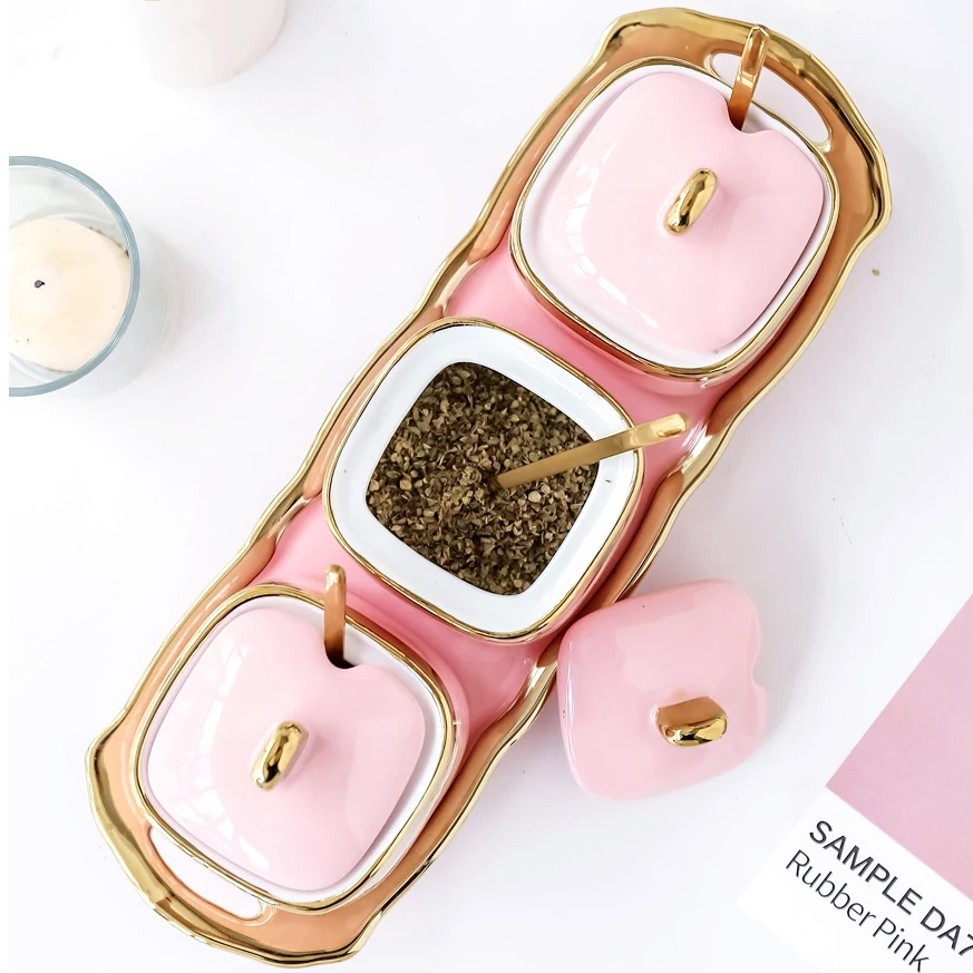 

Beautiful pink ceramic seasoning jar Creative kitchen decoration storage bottle